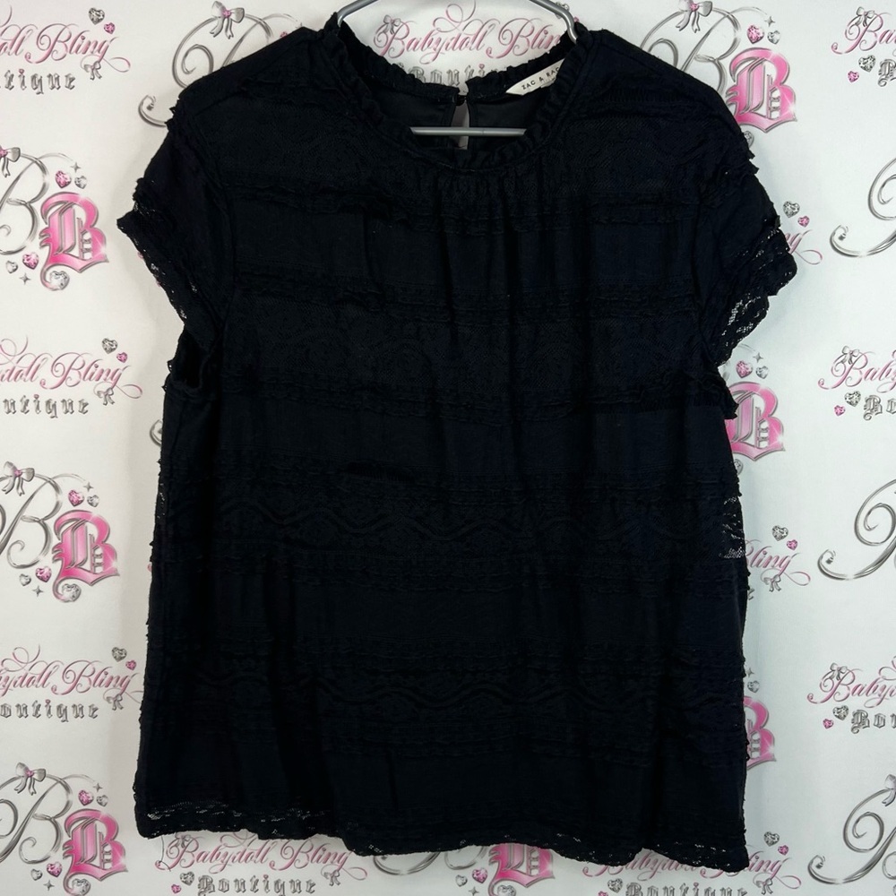 Zac & Rachel tshirt ruffle Lacie tiered ruffles tee shirt Black Lace Blouse